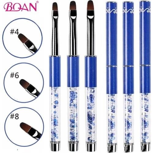 BQAN #4#6#8 Nail Brush Blue Rod Rhinestone Handle UV Gel Oval Polish Brushes Nail Art Brush Design DIY Gel Extension Nail Tools