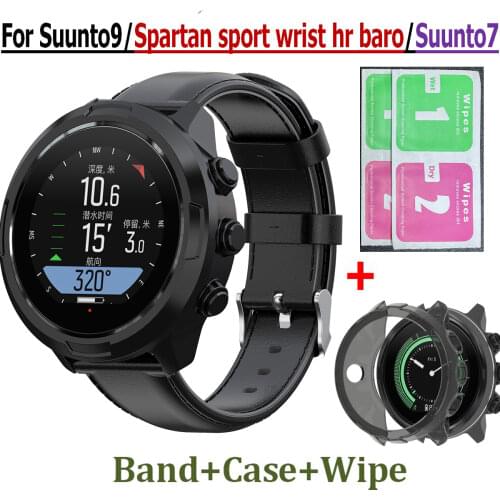 Leather Smartwatch Smart Band For Suunto9/Spartan sport wrist hr baro Strap + Screen Protector Case TPU Cover for Suunto 9 Watch