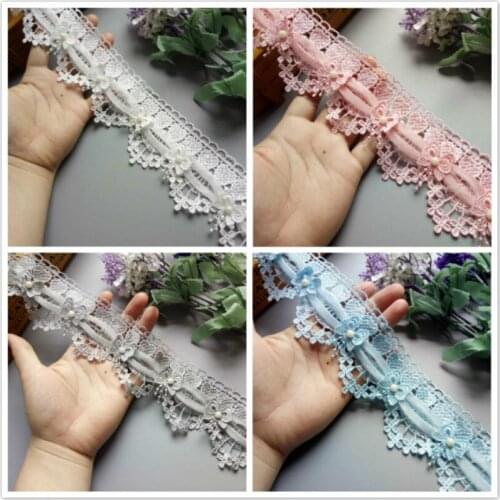 20X Soluble Heart Bowknot Pearl Embroidered Lace Trim Ribbon Fabric Sewing Craft Patchwork Handmade DIY For Costume Decoration