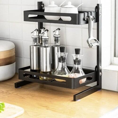 High load-bearing metal kitchen organizer multi-functional table top oil salt jar storage rack household multi-layer shelf