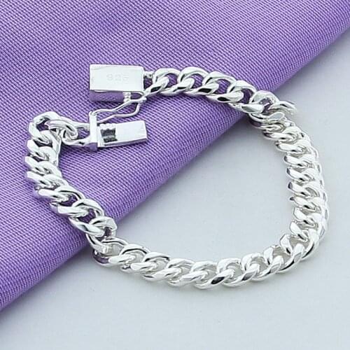 Men 10MM Sideways Bracelet 925 Silver Color Fashion Jewelry For Male Square Buckle Bracelet