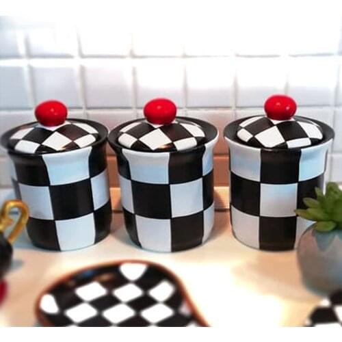 Checkered Spice 3 jar Set Medium Size-Hand-Painted