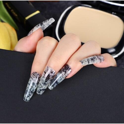 24Pcs Long Press on Nails Blooming coffin nails Press On Nails Fake Nail False Nails Full Cover Extra Long Nail Charms