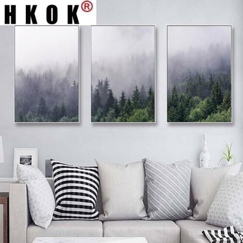 HKOK Nordic Foggy Forest Landscape Poster Wall Art Canvas Poster and Print Canvas Painting Decorative Picture for Home Decor