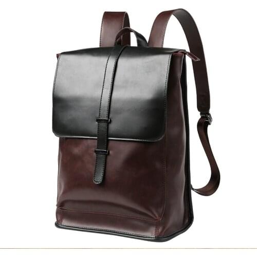 2021 NEW Large Capacity Mens Retro Casual Business Laptop Backpack Fashion Student Schoolbag PU Leather Travel