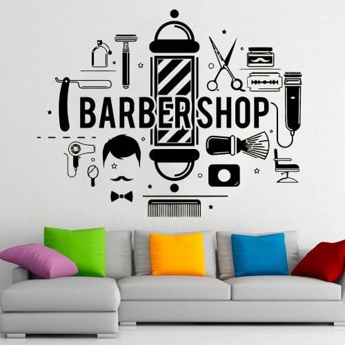 Barber Shop Wall Decal Barber Tools Men Hairstyle Design Shave Hair Salon Interior Decor Vinyl Window Sticker Art Wallpaper Q993