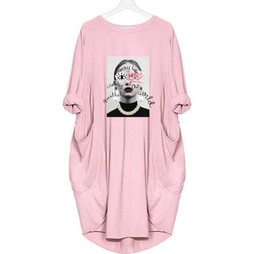 Spring Fall Midi Dress Letter Urban Girl Print Long Sleeve O Neck Pocket Casual Loose Woman Dress Vintage Vestidos
