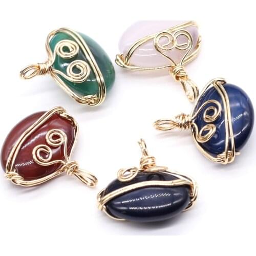 Natural Stone Pendants Winding Copper Wire Agates Charms for DIY Jewelry Making Bracelet Necklace Size 21x22mm