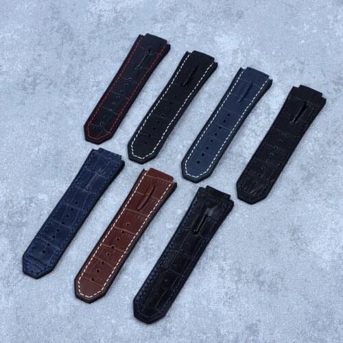 Genuine Cow Leather 29*19mm Silicone Watchband Watch Band for Hublot Strap for King Power serie Logo Folding Buckle Tools