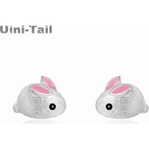 Uini-Tail hot sale new 925 sterling silver cute pink white rabbit earrings simple small sweet sweet delicate animal ear jewelry