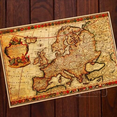 Antique Map Of Europe French Origin Map Vintage Retro Kraft Decorative Poster Maps Wall Canvas Sticker Home Bar Posters DIY Deco