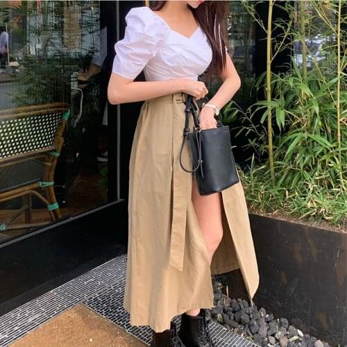 Streetwear Split Long Skirts Womens Summer High Waist Korean Irregular Skirts Shorts Plus Size Skirts jupe femme