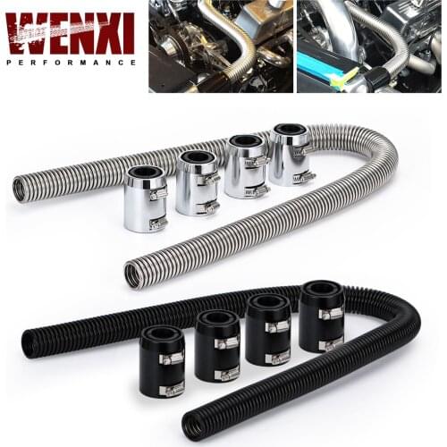 Universal 48" Stainless Steel Radiator Flexible Coolant Water Hose Kit W/ Cap Clamp 1.25" 1.5" 1.75" WX-SXG01