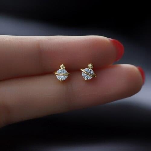 Binmonray 925 Sterling Silver Trendy Rhinestone Zircon Planet Stud Earrings Women High Quality Crystal Charming Earrings Jewelry