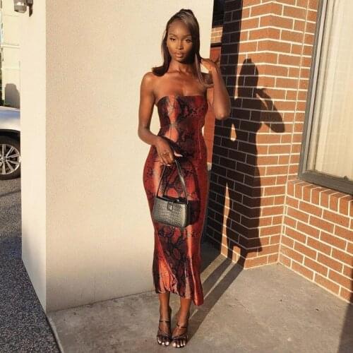 SEASONS One Shoulder Sleeveless Bodycon Women Pretty Dresses Summer Ladies Clothing Skinny Snake Skin Print Slit Dress ASDR83097