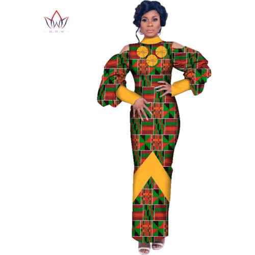 Women Dashiki Dresses Full Sleeve Traditional African Dress Brand Custom Clothing Africa Wax Puff Sleeve Long Dress None WY2603