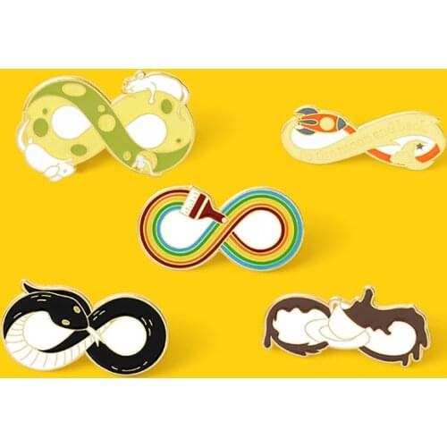 XCMRYSP 5 Styles Number Eight Badge Brooch Mouse Snake Coffee Rainbow Rocket Metal Enamel Lapel Pin Fashion Jewelry Gift