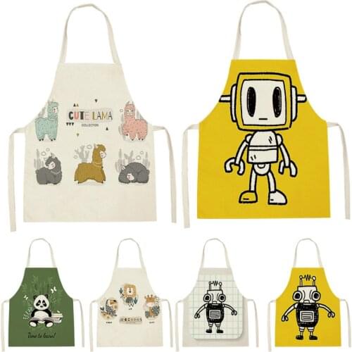 1 Pcs Robot Pattern Panda Print Sleeveless Apron ChildrenS Cleaning Home MenS And WomenS Kitchen Waist Bib Anti-Fouling Apron