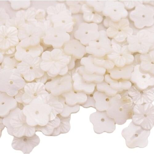 50PCS 12mm Carved Natural White Shell Flower Loose Beads Jewelry Making Crafts