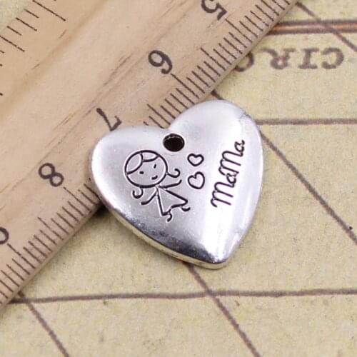 15pcs Charms Heart Mom Children 21x20mm Tibetan Pendants Crafts Making Findings Handmade Antique Jewelry DIY Necklace