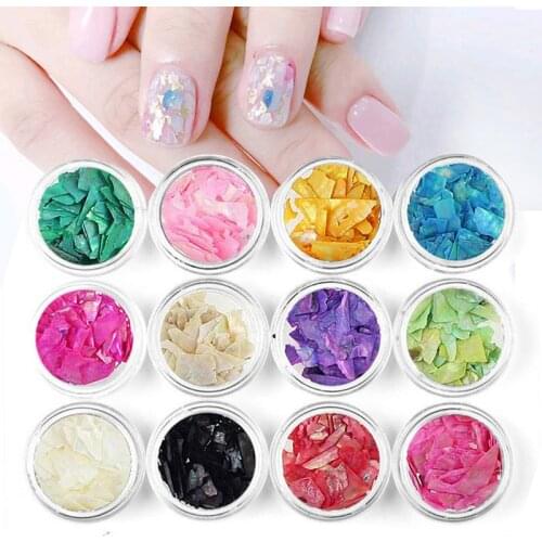12Box 3D Nail Decorations Irregular Pearl Shell Slice Mixed Size Fragment Charms Spangles Nail Tip Abalone Shell Seashell