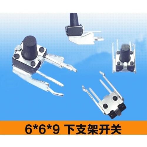 6*6*9mm Thin Touch Tact Switch With Bracke Horizontal Type With Support Push Button Switch 2Pins Black
