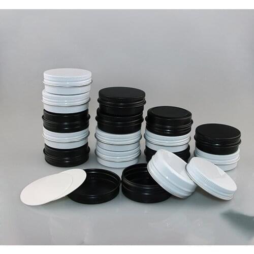15g Black White Cosmetic Cream Jar Tin Empty Aluminum Lip Balm Nail Derocation Crafts Containers Pot Refillable Bottle 50PCS