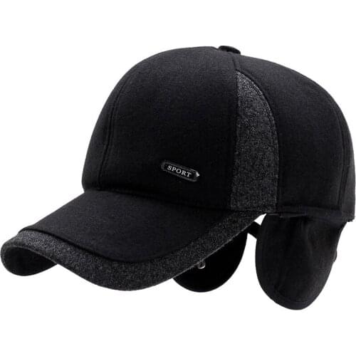 Baseball Cap Men Thick Warm Winter Caps for Men Adjustable Wool Baseball Hat Male Earflap Cap Father Grandfather Dad Hats
