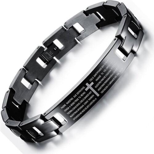 MADALENA SARARA Zircon Inlaid Steel Bracelet Black Color Titanium Stainless steel Chain Bracelet Bible Style