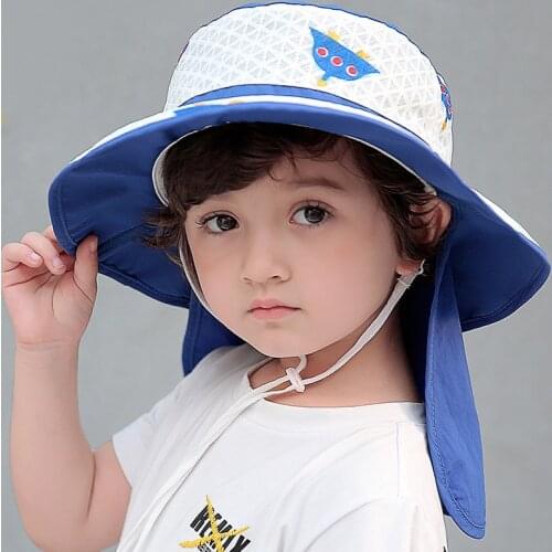 Kids UV Protection Summer Safari Sun Hat Boys Cap Children Panama Unisex Beach Baby Girl Bucket Hat Cartoon Neck Protection Cap