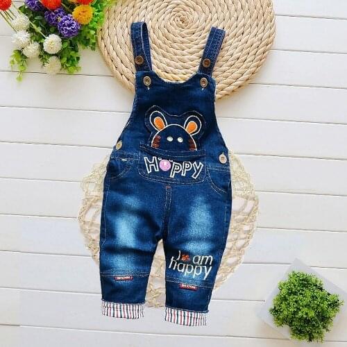 2021 Summer Children Kids Little Girls Denim Overalls Boy Jeans Denim Baby Girl Jumpsuit Casual Loose Overalls Happy Letter Blue