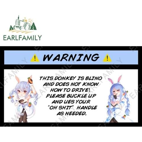 EARLFAMILY 13cm x 7.4cm for Hololive Usada Pekora Warning Car Stickers Windows Graffiti Decals Trunk Vinyl Car Door Protector