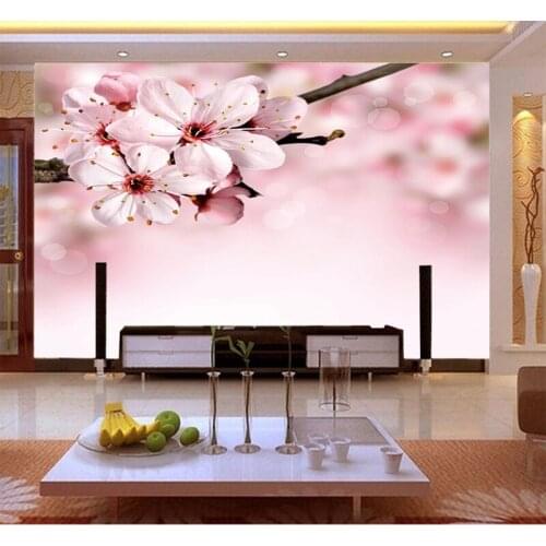 8D/5D Pink Peach Blossom Flower Papel Mural 3d Wall Mural Wallpaper for TV Background Living Room 3d Wall Photo Mural Wall paper