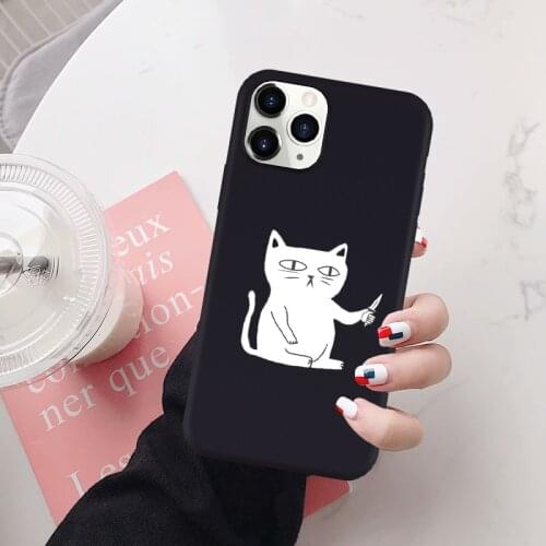 GYKZ Cute Cartoon Cat Animal Pattern Phone Case For iPhone 7 11 Pro XS MAX SE20 XR X 8 6Plus Black Red Soft Silicone Cover Coque