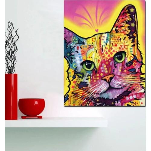 HD Print Abstract Watercolor Abstract Cat Oil Painting on Canvas Pop Art Animal Wall Picture For Living Room Sofa Cuadros Decor