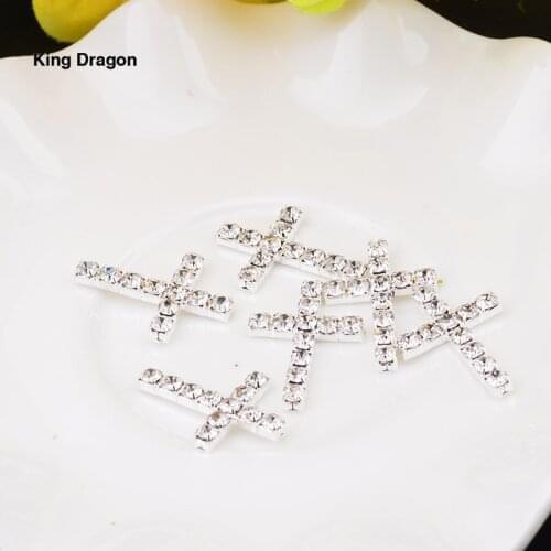 King Dragon Rhinestone Cross Embellishment Used On Necklace Or Decoration 16MM*22MM 100PCS/Lot Silver Color KD543