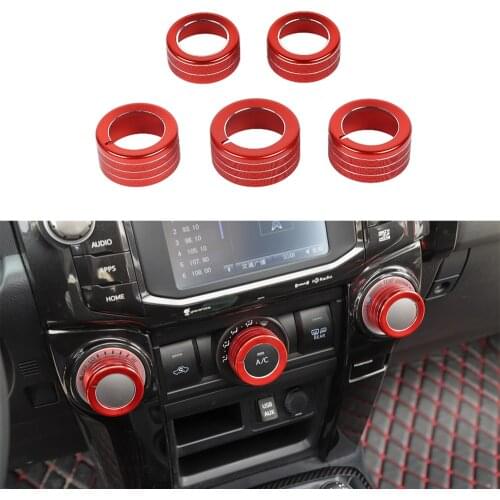 Audio/Air Conditioning Switch Knob Button Cover Ring Trim Decoration for Toyota 4Runner 2010-2021 Car Accessories Metal Red