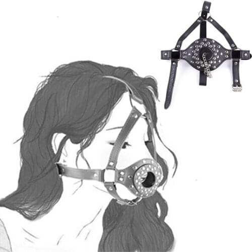 Leather Bondage Gag With Cover SM Head Harness Mask Open Mouth Plug Muzzle Ring Oral Fixed Ejaculation Swallowing Sperm Sex Toys