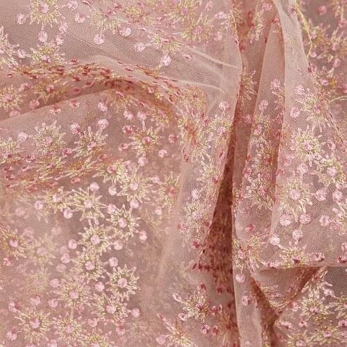 Summer pink embroidered cloth dress gold thread embroidered cloth dress lace fabric