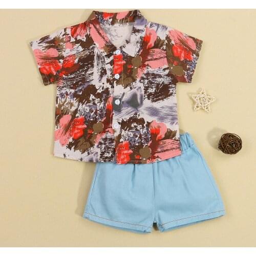 Summer Baby Boy Clothes Sets Kids Short Sleeve Tropical Print Shirt Tops Shorts 2pcs Outfits Toddler Clothing For 1-5Years