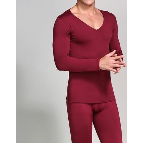 Male Thermal Underwear Suit Seamless Inner Wear Winter Warm Pajamas Long Sleeve V-Neck Tops + Long Johns Soft Slim-fit Underwear