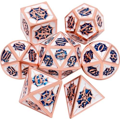 Haxtec Metal Dice Set D&D Spider Net Polyhedral DND Dice for RPG Games-Copper Blue White