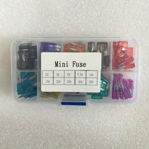 100Pcs/Lot MINI Blade Assortment Auto Car Motorcycle SUV FUSES Kit 2A 3A 5A 7.5A 10A 15A 20A 25A 30A 35A+BoX