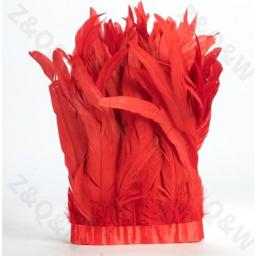 Natural 8-14 inch rooster tail dyed in big red made of 2 meters cloth edge, Latin shopping festival costume DIY skirt decoration