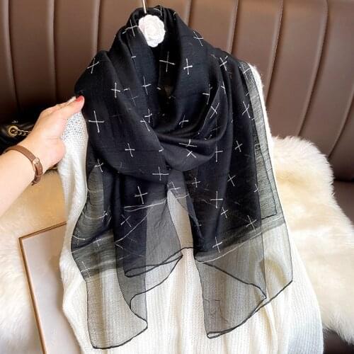 2020 New Women Silk Wool Scarves Fashion High Quality Soft Cross Wool Scarf Lady Pashmina Shawls Bandana Foulard Thin Scarf