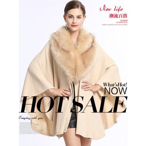 Faux Fur Poncho autumn and winter new Fanghulimaodamaolingkuansong large size knitted Cape sweater