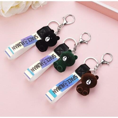 New Autumn and Winter Flocking Bear Doll Keychain Pendant for Couple Female Bag Car Key Ring accessories Gift