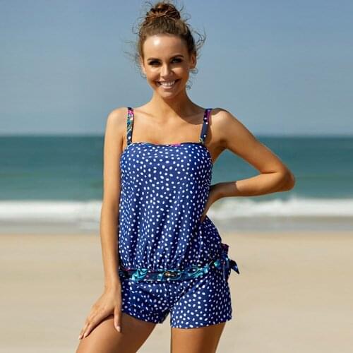 New Fashion Split Swimsuit Female Conservative Swimwear Tankini Beachwear Print High Waist Bikini Push Up halter Bathing Suit XL