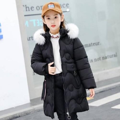 Solid Color Girl winter jacket children clothing warm down cotton Fur Collar Hooded coat thicken outerwear kids parka clothes
