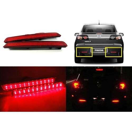 2x 24 LED Rear Bumper Reflectors Tail Brake Stop Running Turning Light For Mazda 3 04-09 Parking Warning Night Driving Fog Lamp